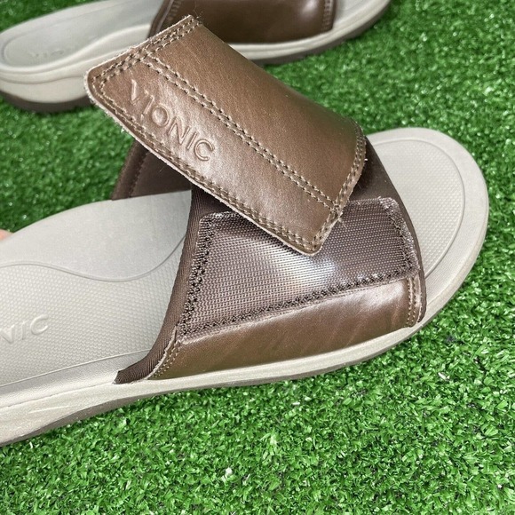 Mens Vionic Stanley Brown Leather Orthotic Slide Comfort Sandals US Size 7 - Picture 7 of 10